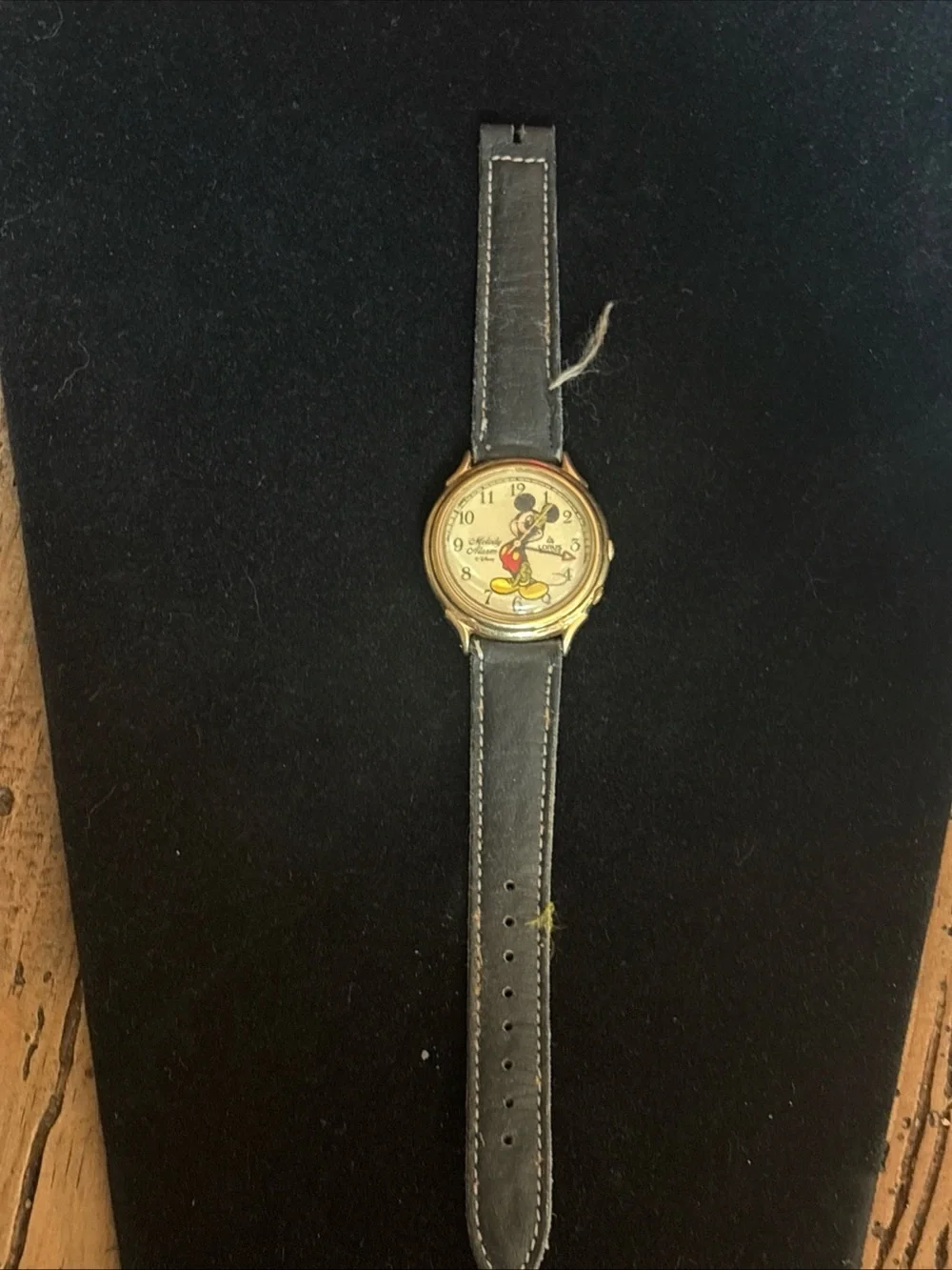 Vintage Mickey Mouse Melody Alarm Watch — Gold-Tone Case